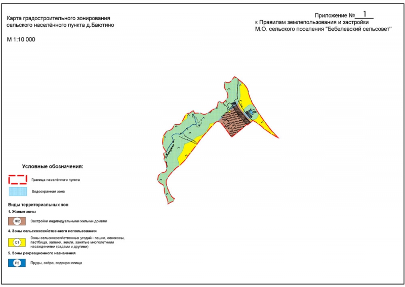 Карту градостроительного зонированияд.Баютино